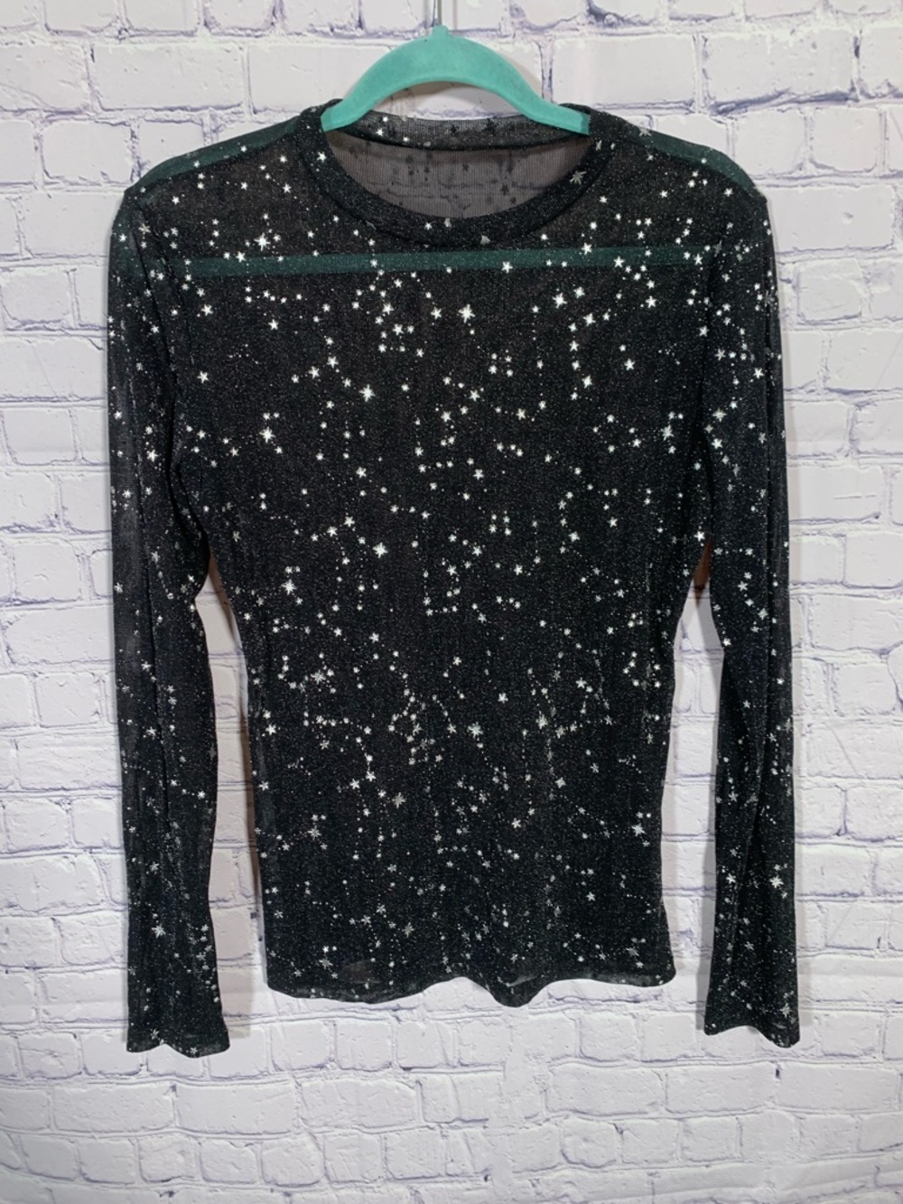 Akewei Womens Sheer Celestial Print Long Sleeve Top Black L Ethereal Whimsigoth